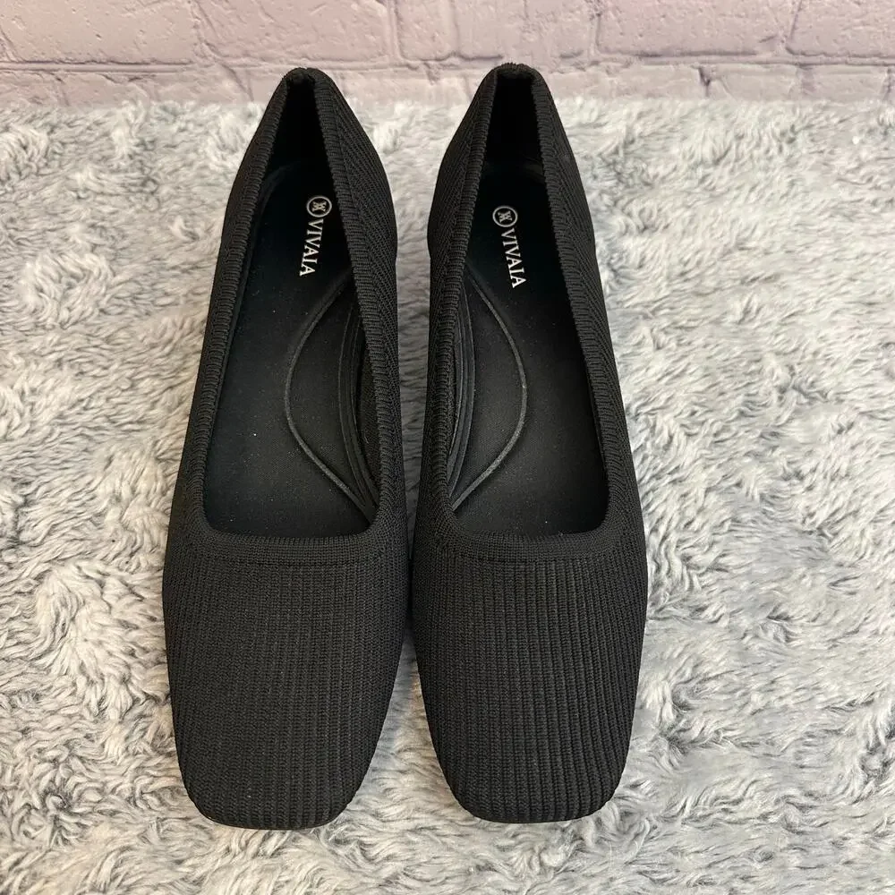 Vivaia Melody 2.0 Square Toe Black Knit Block Heel Pumps Women's EU 40 US 9